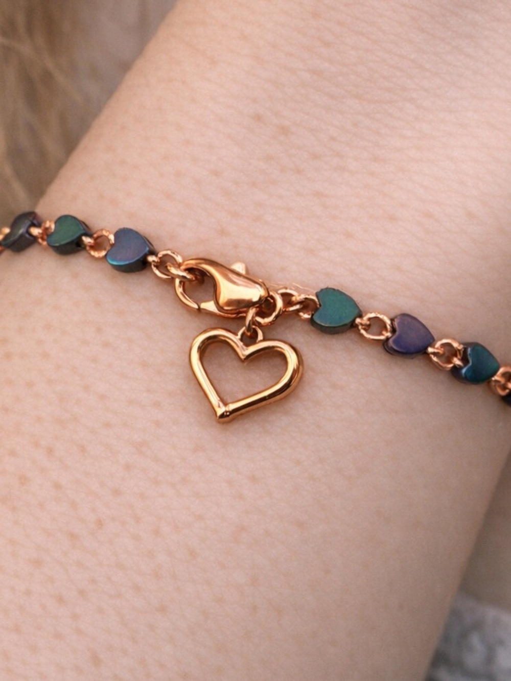 Homemade Iridescent Heart Charm Bracelet